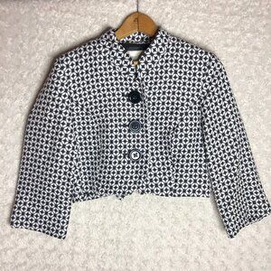 White House Black Market Cropped Jacket Geometric‎ Print Button Front 10